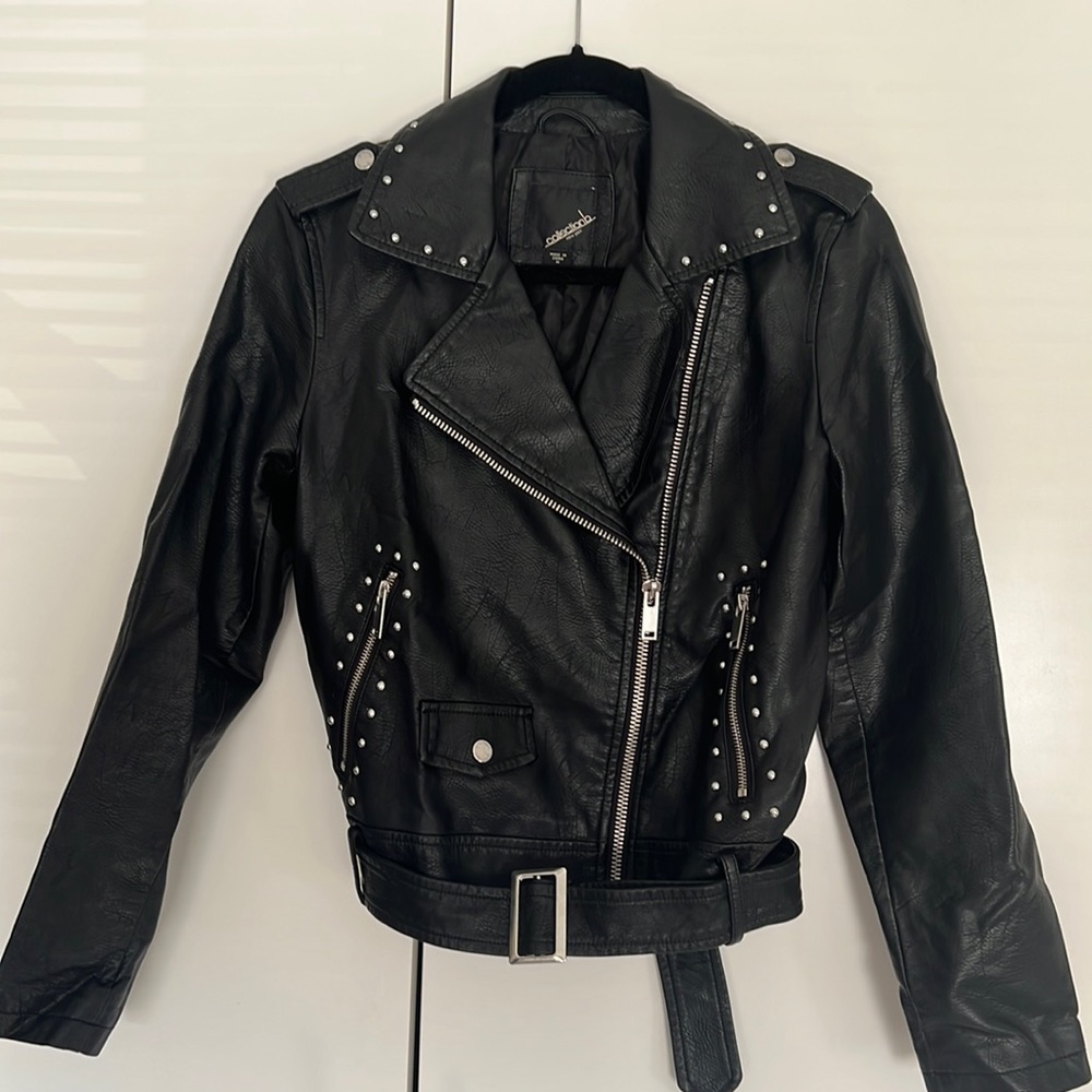 Black studded faux leather jacket